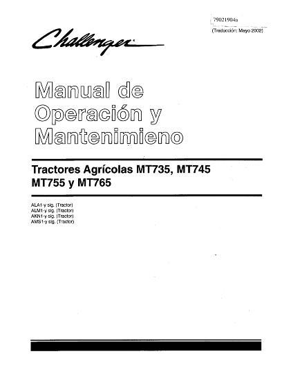 AGCO MT735 MT745 MT755 MT765 Tractor (2003-05, Mexico, non CE) Operator Manual 79021904A Spanish