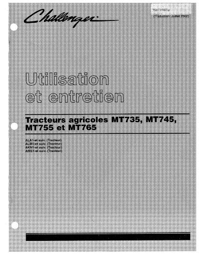 AGCO MT735 MT745 MT755 MT765 Tractor (2003-05, non CE) Operator Manual 79021903A French