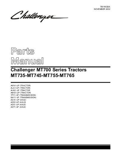 AGCO MT735 MT745 MT755 MT765 Tractor (eff sn xxx2, 2002-2003) Parts Book 79019526A English