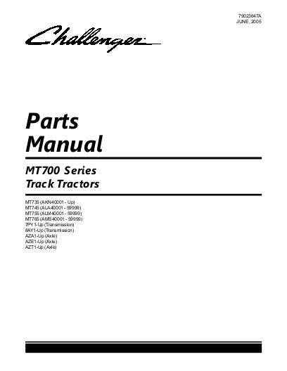 AGCO MT735 MT745 MT755 MT765 Tractor (eff sn xxx4, 2004-2005) Parts Book 79023647A English