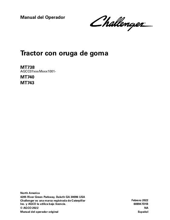 AGCO MT738 MT740 MT743 Tractor Operator Manual 608947D1B Spanish