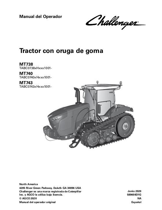 AGCO MT738 MT740 MT743 Tractor (tier 3) Operator Manual 589608D1G Spanish