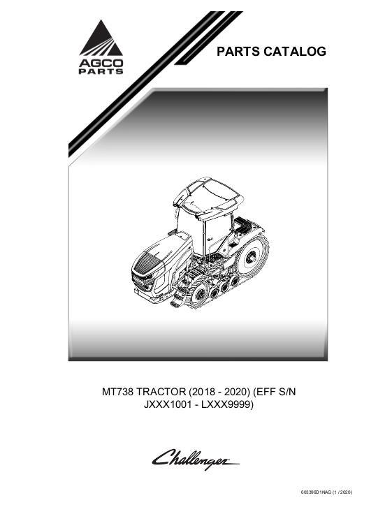 AGCO MT738 Tractor (eff sn Jxxx1001, 2018-2020) Parts Book 603396D1G English