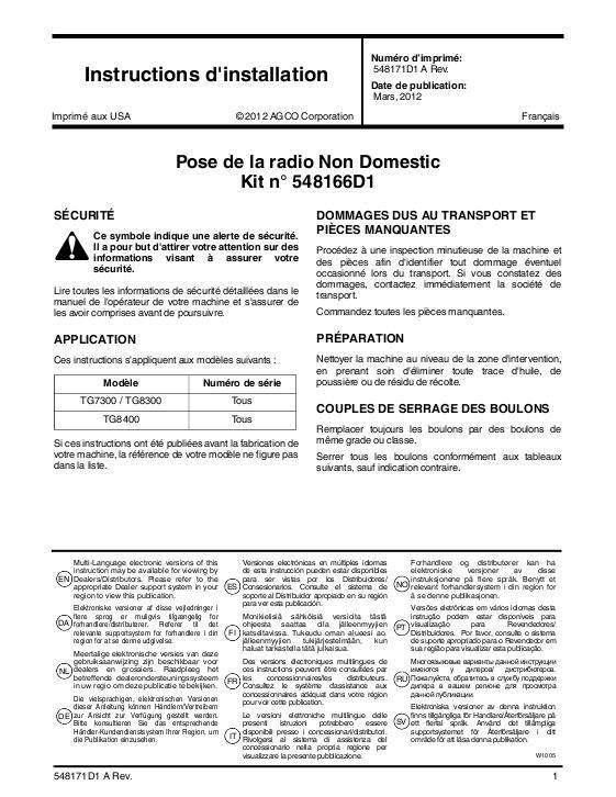 AGCO MT745C MT755C MT765C Tractor (eff sn Ux1001, 2009, CE) Operator Manual 521971D1J French