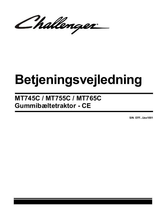 AGCO MT745C MT755C MT765C Tractor (eff sn Ux1001, 2009, CE) Operator Manual 521996D1J Danish