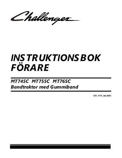 AGCO MT745C MT755C MT765C Tractor (eff sn Ux1001, 2009, CE) Operator Manual 521997D1A Swedish
