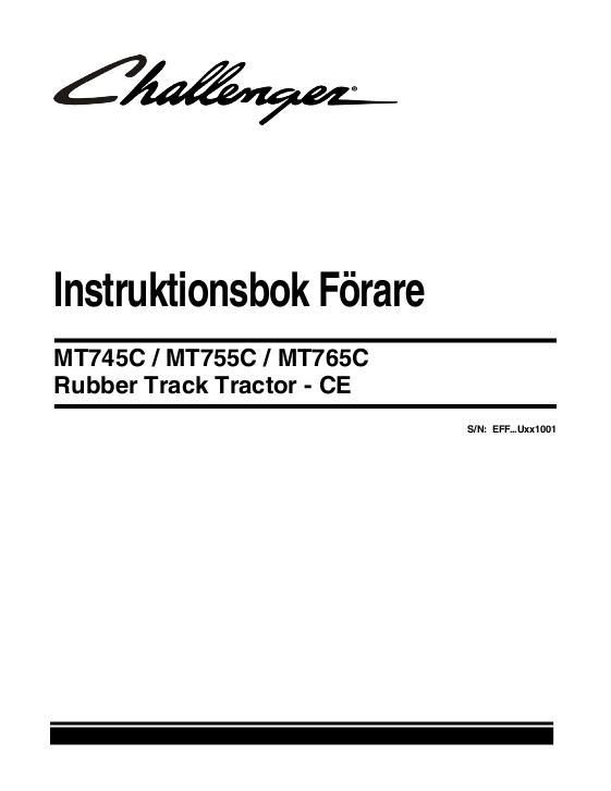 AGCO MT745C MT755C MT765C Tractor (eff sn Ux1001, 2009, CE) Operator Manual 521997D1G Swedish