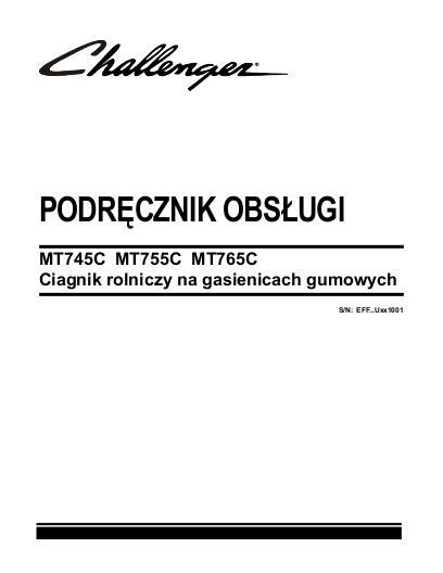 AGCO MT745C MT755C MT765C Tractor (eff sn Ux1001, 2009, CE) Operator Manual 521998D1A Polish