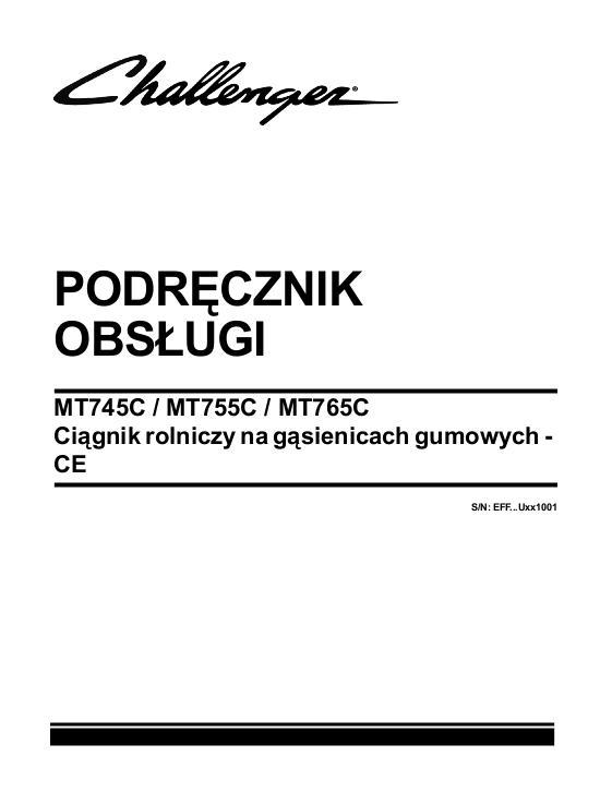 AGCO MT745C MT755C MT765C Tractor (eff sn Ux1001, 2009, CE) Operator Manual 521998D1J Polish