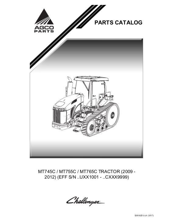 AGCO MT745C MT755C MT765C Tractor (eff sn Uxx1001, 2009) Parts Book 526162D1J English