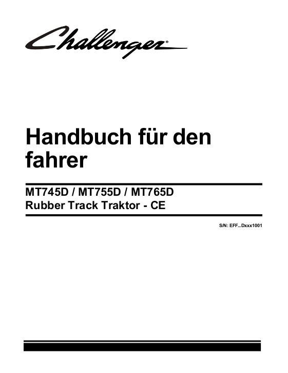 AGCO MT745D MT755D MT765D Tractor (eff sn Dxxx1001, 2013, CE) Operator Manual 547097D1C German