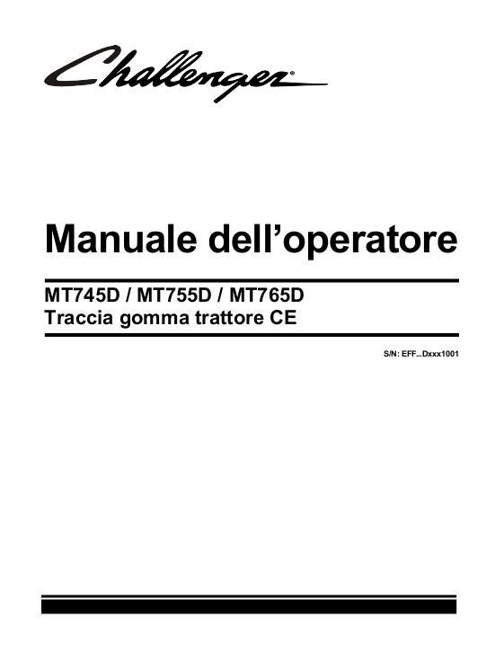 AGCO MT745D MT755D MT765D Tractor (eff sn Dxxx1001, 2013, CE) Operator Manual 547098D1C Italian