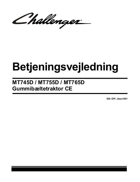 AGCO MT745D MT755D MT765D Tractor (eff sn Dxxx1001, 2013, CE) Operator Manual 547100D1C Danish