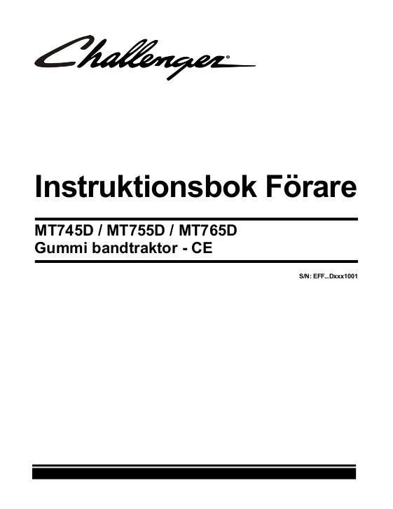 AGCO MT745D MT755D MT765D Tractor (eff sn Dxxx1001, 2013, CE) Operator Manual 547101D1C Swedish