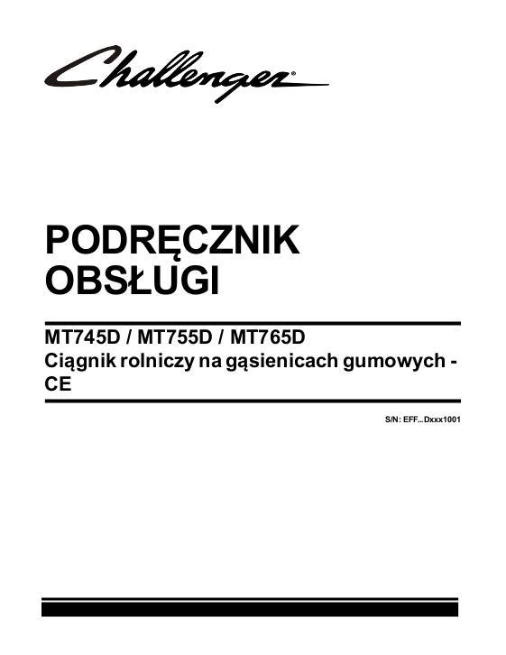 AGCO MT745D MT755D MT765D Tractor (eff sn Dxxx1001, 2013, CE) Operator Manual 547102D1C Polish