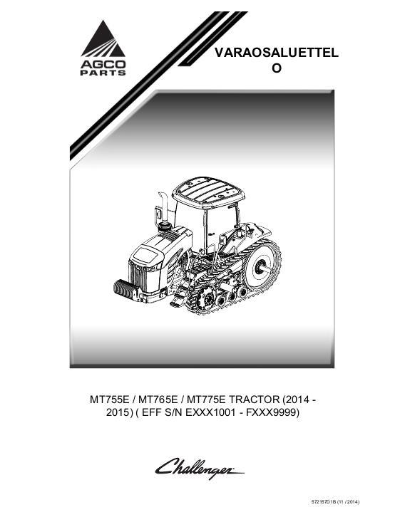 AGCO MT755E MT765E MT775E Tractor (2014-2015, sn Exx1001-Fxx9999) Parts Book 572157D1B Finnish