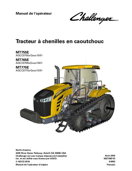 AGCO MT755E MT765E MT775E Tractor (CE, tier 4) Operator Manual 582739D1D French