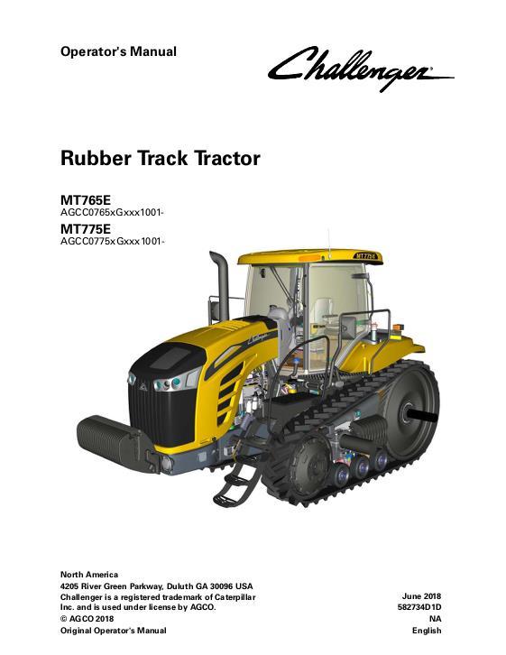 AGCO MT765E MT775E Tractor (non CE, not tier 4, eff sn Gxxx1001) Operator Manual 582734D1D English