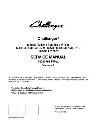 AGCO MT800 MT800B Series Tractor (packet) Vol 1 of 2 Service Manual 79023768F English