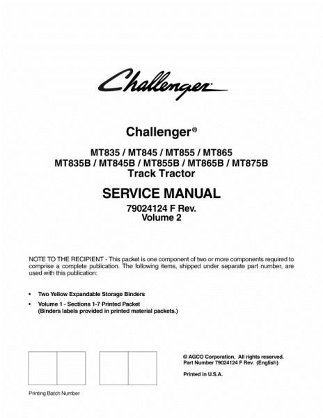 AGCO MT800 MT800B Series Tractor (packet) Vol 2 of 2 Service Manual 79024124F English