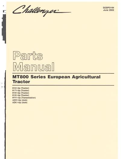 AGCO MT835 MT845 MT855 MT865 (CE, eff sn xxx2, 2002-2003) Parts Book SEBP3194 English