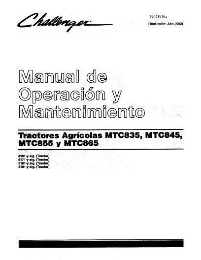 AGCO MT835 MT845 MT855 MT865 Tractor (2003-05, CE) Operator Manual 79021916A Spanish