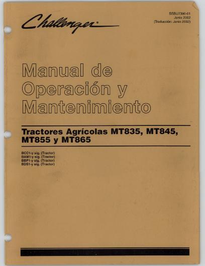 AGCO MT835 MT845 MT855 MT865 Tractor (2003-05, non CE) Operator Manual 79021912A Spanish
