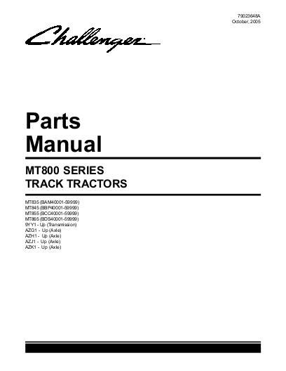AGCO MT835 MT845 MT855 MT865 Tractor (eff sn xxx4, 2004-2005) Parts Book 79023648A English