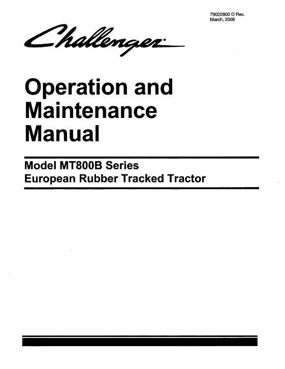 AGCO MT835B MT845B MT855B MT865B MT875B Tractor (CE) Operator Manual 79022800D English