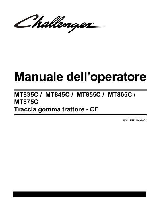 AGCO MT835C MT845C MT855C MT865C MT875C Tractor (2009, CE) Operator Manual 522634D1H Italian