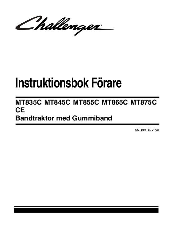 AGCO MT835C MT845C MT855C MT865C MT875C Tractor (2009, CE) Operator Manual 522636D1E Swedish