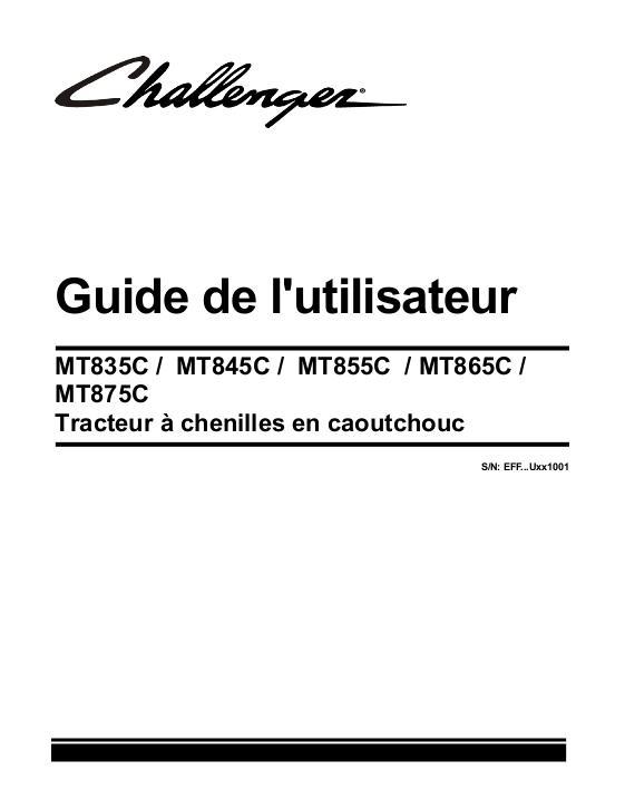 AGCO MT835C MT845C MT855C MT865C MT875C Tractor (2009, non CE) Operator Manual 522627D1J French