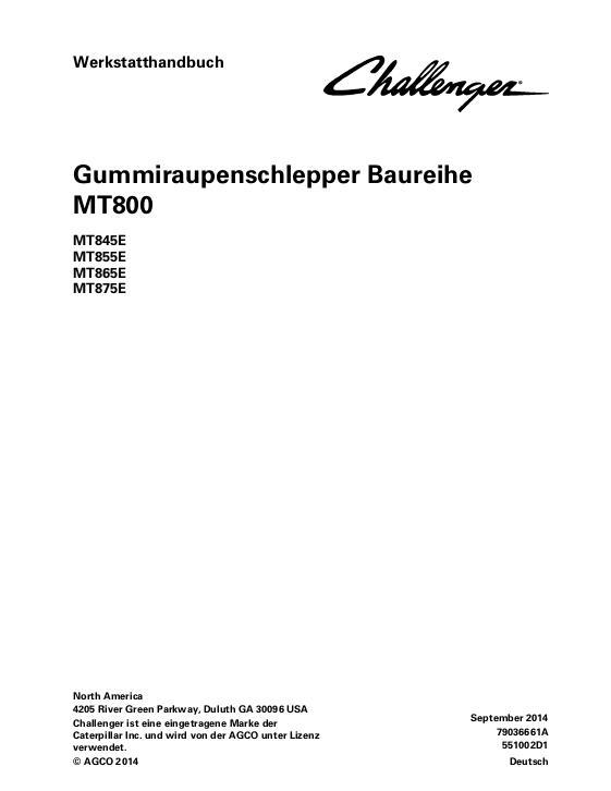 AGCO MT845E MT855E MT865E MT875E Rubber Track Tractor WSM (DE) Service Manual 79036661A German