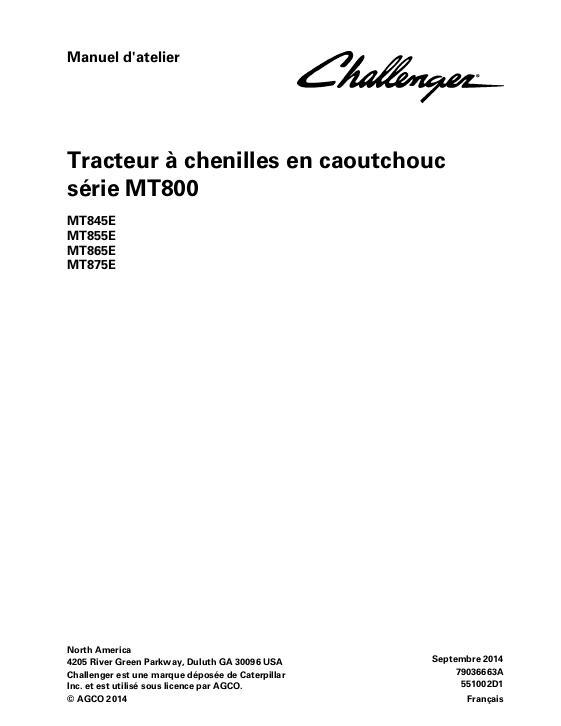 AGCO MT845E MT855E MT865E MT875E Rubber Track Tractor WSM (FR) Service Manual 79036663A French