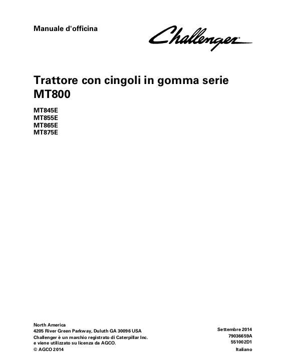 AGCO MT845E MT855E MT865E MT875E Rubber Track Tractor WSM (IT) Service Manual 79036659A Italian