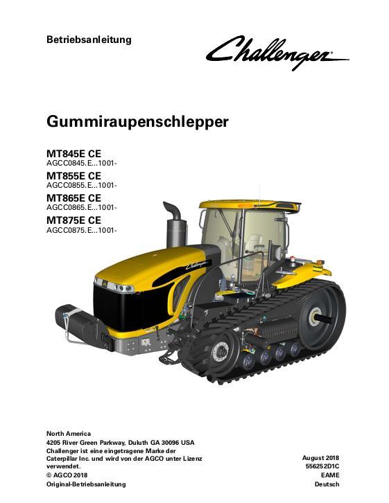 AGCO MT845E MT855E MT865E MT875E Tractor (CE, eff Fxxx1001) Operator Manual 556252D1C German