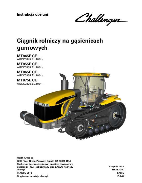AGCO MT845E MT855E MT865E MT875E Tractor (CE, eff Fxxx1001) Operator Manual 556257D1C Polish