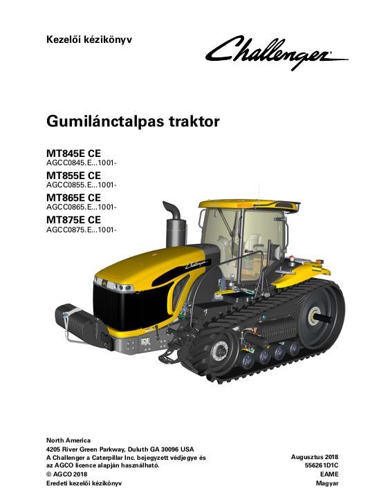 AGCO MT845E MT855E MT865E MT875E Tractor (CE, eff Fxxx1001) Operator Manual 556261D1C Hungarian