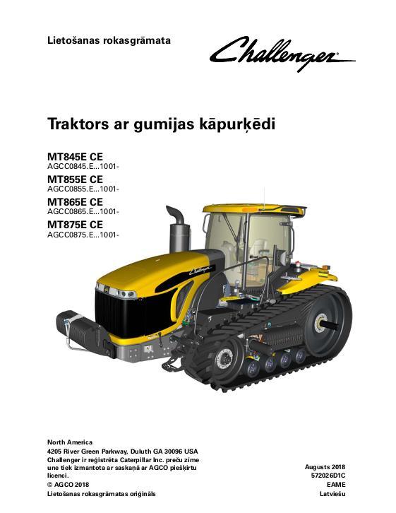 AGCO MT845E MT855E MT865E MT875E Tractor (CE, eff Fxxx1001) Operator Manual 572026D1C Latvian