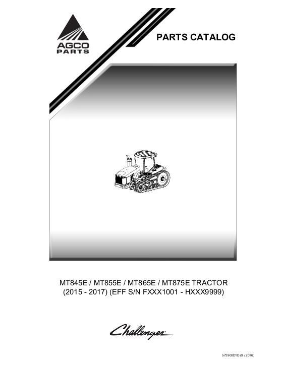 AGCO MT845E MT855E MT865E MT875E Tractor (eff sn Fxxx1001, 2015) Parts Book 573900D1D English