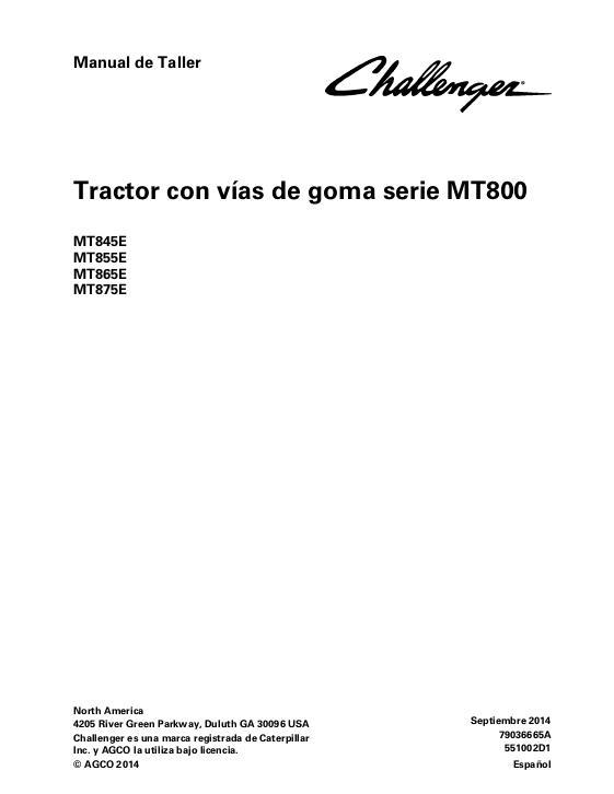 AGCO MT845E MT855E MT865E MT875E Tractor (packet) Service Manual 79036665A Spanish