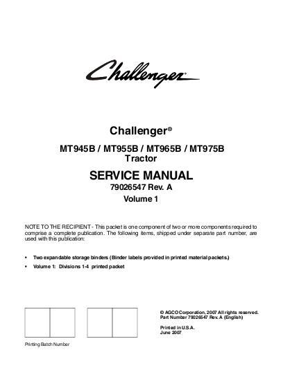 AGCO MT945B MT955B MT965B MT975B Tractor (packet) Service Manual 79026547A English