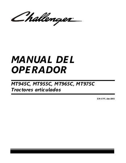 AGCO MT945C MT955C MT965C MT975C Tractor (eff sn Ux1001, 2009) Operator Manual 523231D1A Spanish