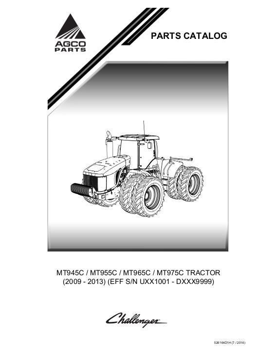 AGCO MT945C MT955C MT965C MT975C Tractor (eff sn Uxx1001, 2009) Parts Book 526164D1H English