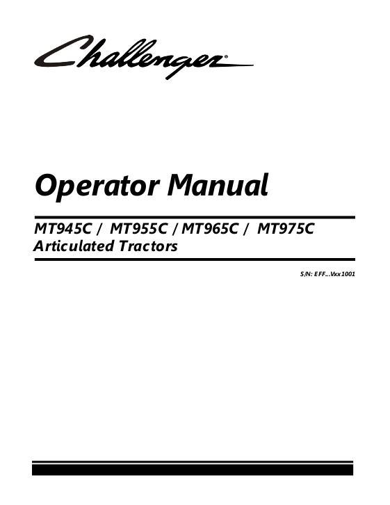 AGCO MT945C MT955C MT965C MT975C Tractor (eff sn Vxx1001) Operator Manual 523229D1E English