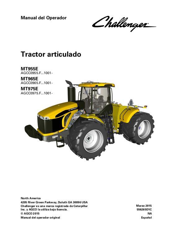 AGCO MT955E MT965E MT975E Articulated Tractor (with DEF, tier 4) Operator Manual 556265D1C Spanish