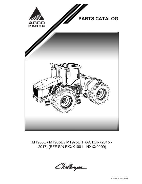 AGCO MT955E MT965E MT975E Tractor (eff sn Fxxx1001, 2015) Parts Book 573951D1D English