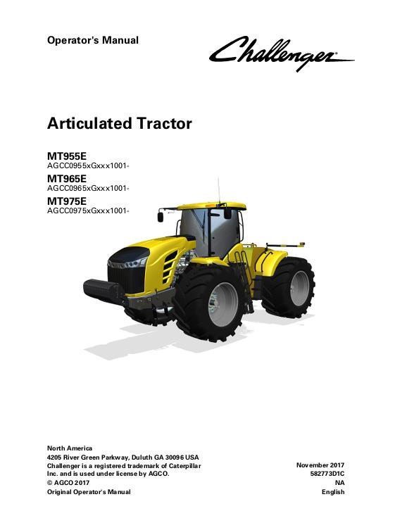 AGCO MT955E MT965E MT975E Tractor (tier 4, eff sn Gxxx1001) Operator Manual 582773D1C English