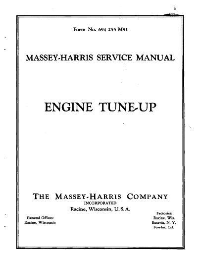 AGCO Massey Harris Engine Tune-Up Service Manual 694255M91 English