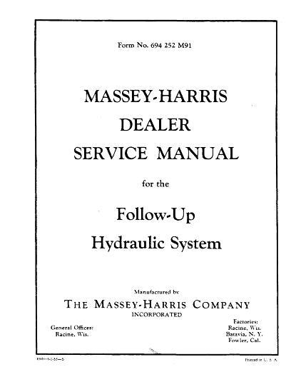 AGCO Massey Harris Follow-Up Hydraulic System Service Manual 694252M91 English